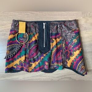 Coachella Paisley Mini Skirt with O-Ring Chain Detail